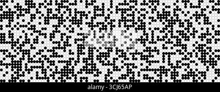 Halftone Circle Pixel Pattern With Geometric Grid And Optical Contrast. Perfect For Tech Backgrounds, Modern Posters, Packaging, Web Design, Textile Stock Vector