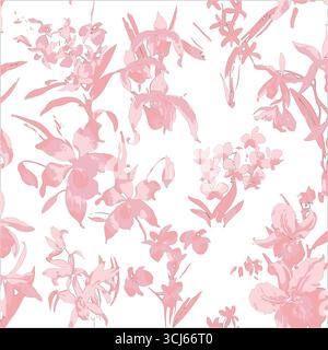 Big flowers pattern, upscale floral pattern. graphical textures floral, trendy colors pattern , flowers background with leaves. vector illustration. Stock Vector