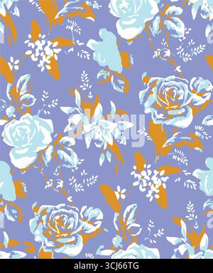 Big flowers pattern, upscale floral pattern. graphical textures floral, trendy colors pattern , flowers background with leaves. vector illustration. Stock Vector