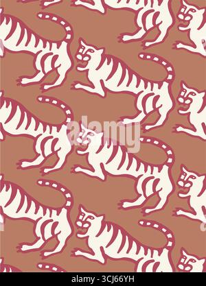 Vector seamless pattern with leopards, flowers, and tropical leaves. Trendy style. Stock Vector
