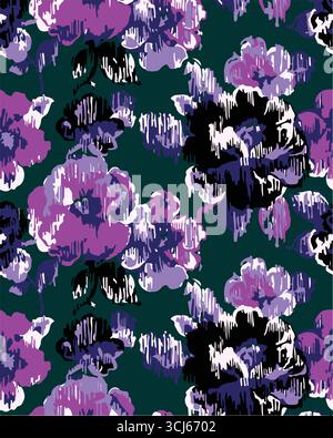 Big flowers pattern, upscale floral pattern. graphical textures floral, trendy colors pattern , flowers background with leaves. vector illustration. Stock Vector