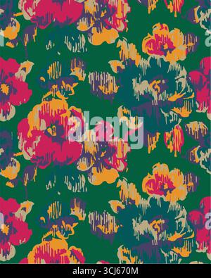 Big flowers pattern, upscale floral pattern. graphical textures floral, trendy colors pattern , flowers background with leaves. vector illustration. Stock Vector