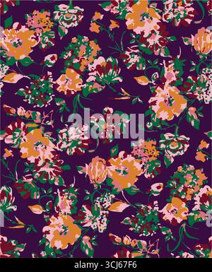 Big flowers pattern, upscale floral pattern. graphical textures floral, trendy colors pattern , flowers background with leaves. vector illustration. Stock Vector