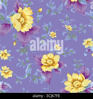 Big flowers pattern, upscale floral pattern. graphical textures floral, trendy colors pattern , flowers background with leaves. vector illustration. Stock Vector