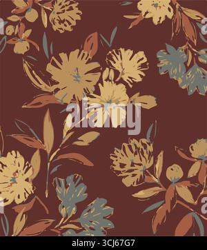 Big flowers pattern, upscale floral pattern. graphical textures floral, trendy colors pattern , flowers background with leaves. vector illustration. Stock Vector