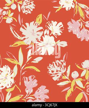 Big flowers pattern, upscale floral pattern. graphical textures floral, trendy colors pattern , flowers background with leaves. vector illustration. Stock Vector