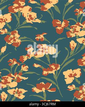 Big flowers pattern, upscale floral pattern. graphical textures floral, trendy colors pattern , flowers background with leaves. vector illustration. Stock Vector