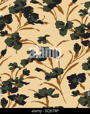 Big flowers pattern, upscale floral pattern. graphical textures floral, trendy colors pattern , flowers background with leaves. vector illustration. Stock Vector
