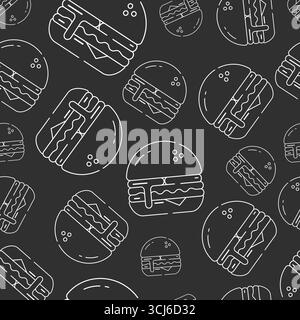 Black and White Seamless Pattern Burger Vector Illustration Stock Vector