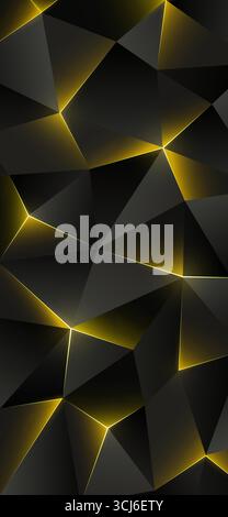 Dark low poly smartphone wallpaper. Abstract geometric background, triangles. Shining lines, triangle. Gray golden yellow background. Polygonal design Stock Vector