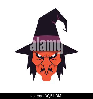 Creepy witch face with pointed hat vector illustration for halloween white background Stock Vector