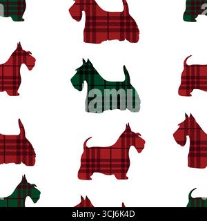 Seamless pattern of Scottish terrier on plaid background. Vector illustration. Robert burns night print Stock Vector