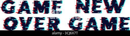 Words game over and new video gaming glitch effect style. Digital design for banners. Computer screen savers web pages. Distorted inscription. Letteri Stock Vector