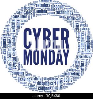 Cyber Monday word cloud conceptual design isolated on white background. Stock Vector