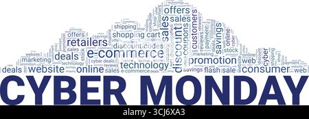 Cyber Monday word cloud conceptual design isolated on white background. Stock Vector