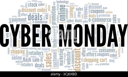 Cyber Monday word cloud conceptual design isolated on white background. Stock Vector