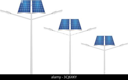 Solar Power Energy Lamp Post. Solar Panel Street Lamp Post. Lamp Post with Solar Panel. Vector Illustration Isolated on White Background. Stock Vector