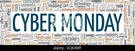 Cyber Monday word cloud conceptual design isolated on white background. Stock Vector