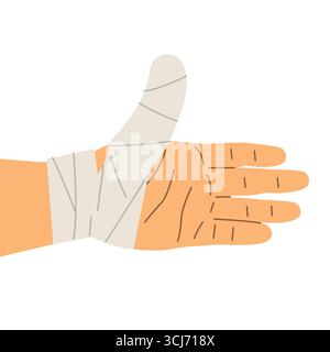 injured thumb with bandage; medical and healthcare concept, finger injury, first aid, trauma, protection- vector illustration Stock Vector
