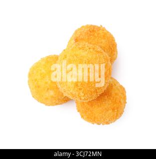 Delicious fried croquette balls isolated on white, top view Stock Photo