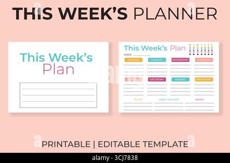 A This Week's Planner Printable and Editable Template Stock Vector