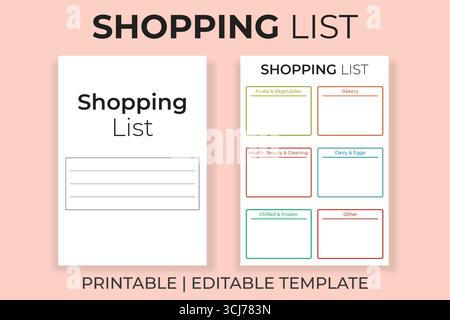 A Shopping List Printable and Editable Template Stock Vector
