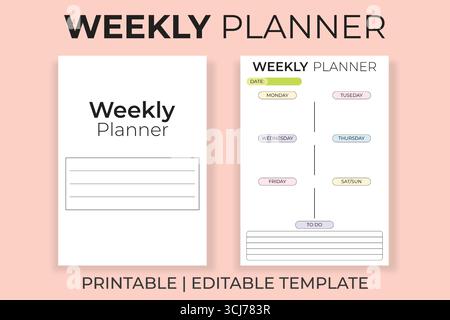A Weekly Planner Printable and Editable Template Stock Vector