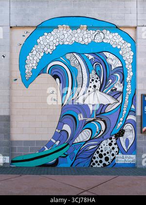 Atlantic City, NJ - Aug 26, 2025: Detailed view of (What Lifts You) painting by the street artist Kelsey Montague, painted on a wall in Atlantic City Stock Photo