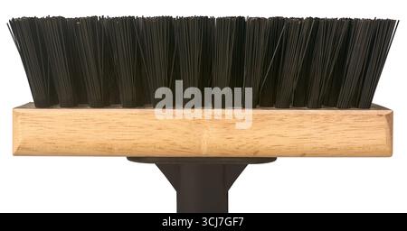 close-up of deck brush wooden head and black bristles, isolated white background. essential cleaning tool for hard surfaces Stock Photo