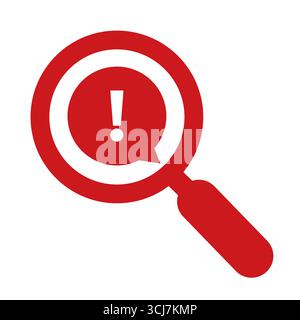 Magnifying glass with a caution sign representing danger or warning Stock Vector