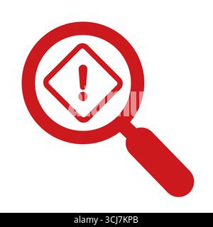 Magnifying glass with a caution sign representing danger or warning Stock Vector