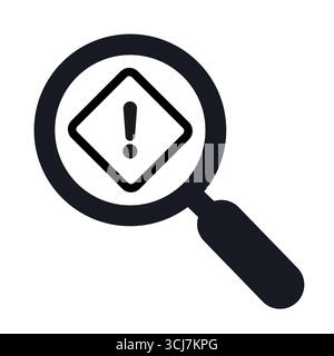 Magnifying glass with a caution sign representing danger or warning Stock Vector