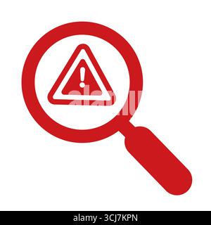Magnifying glass with a caution sign representing danger or warning Stock Vector