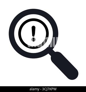 Magnifying glass with a caution sign representing danger or warning Stock Vector