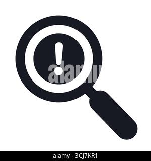 Magnifying glass with a caution sign representing danger or warning Stock Vector