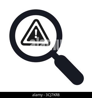 Magnifying glass with a caution sign representing danger or warning Stock Vector