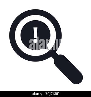 Magnifying glass with a caution sign representing danger or warning Stock Vector