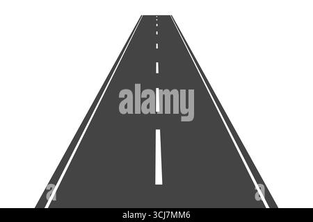 Straight road perspective street with asphalt. Highway. Way for transport. with dashed lines, white markings. Road to horizon. Vector illustration Stock Vector