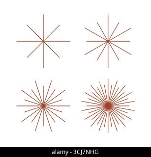 Radial circle lines from centr point. Abstract round starburst, sunburst red rays, shining, bright symbol vector design. Stock Vector