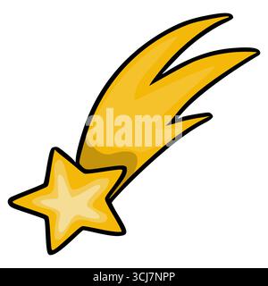 This vector illustration showcases a whimsical, cartoon-style shooting star, featuring a five-pointed star with a vibrant yellow gradient and a dynami Stock Vector