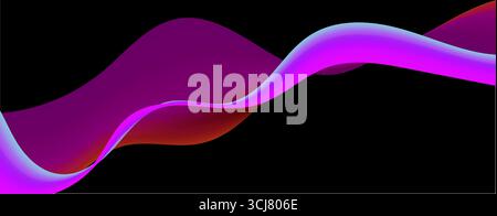 Liquid Abstract Wave Vibrant Flowing Curves On Black Background. Neon Gradient Curve Flow for Futuristic Posters, Web Design, Covers, Banners, Digital Stock Vector