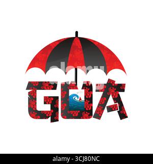 Goa text png in old style on transparent background.dark red goa typography for travel to India Stock Vector