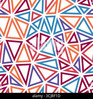 Abstract pattern of triangles. Medium triangle size. Multiple colors style. Geometric shapes outlined. Repeatable pattern. Soft rosy slate. Stock Vector