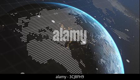 Presenting stylized Earth globe hovering in orbital view, with dot overlay and glowing atmosphere Stock Photo