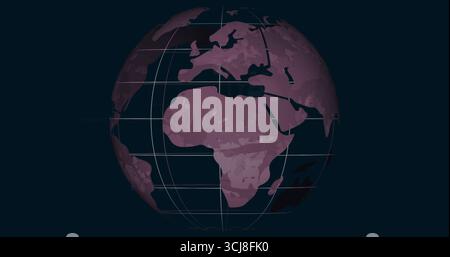 Displaying stylized Earth globe on navy interface, with white latitude longitude grid lines Stock Photo