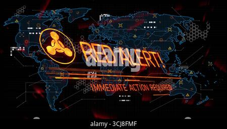 Displaying map on control panel screen, with orange icon and RED ALERT! IMMEDIATE ACTION REQUIRED Stock Photo