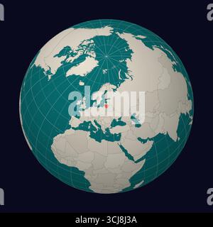Lithuania on the map. Globe centered to Lithuania. Country location on the world map. Teal Pale Mint color palette. Stock Vector