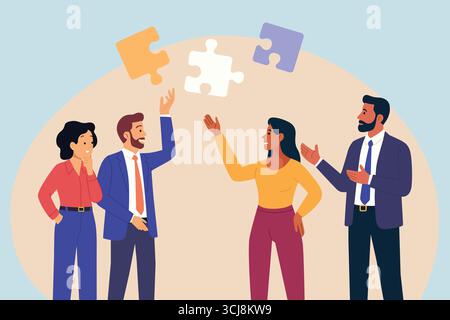 A vector illustration of Concept of Business Teamwork Solving a Puzzle Stock Vector