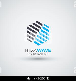 hexagon abstract wave logo with blue color Stock Vector