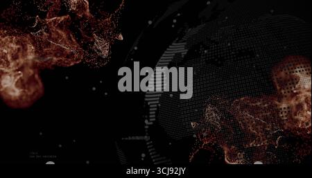 Digital globe rotating in digital void, with copper clouds, data points and binary code, copy space Stock Photo